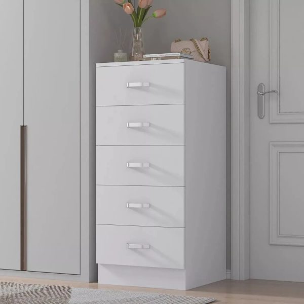 Tunis 5 Drawer Chest of Drawers Matt White Bedroom Furniture metal runners - Image 5