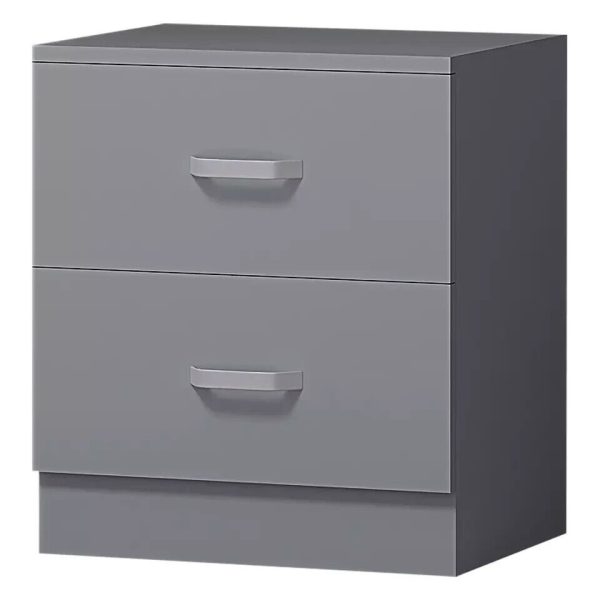 Tunis Matt Grey 2 Drawer Bedside Cabinet Metal T-Bar Handles Bedroom Furniture - Image 4