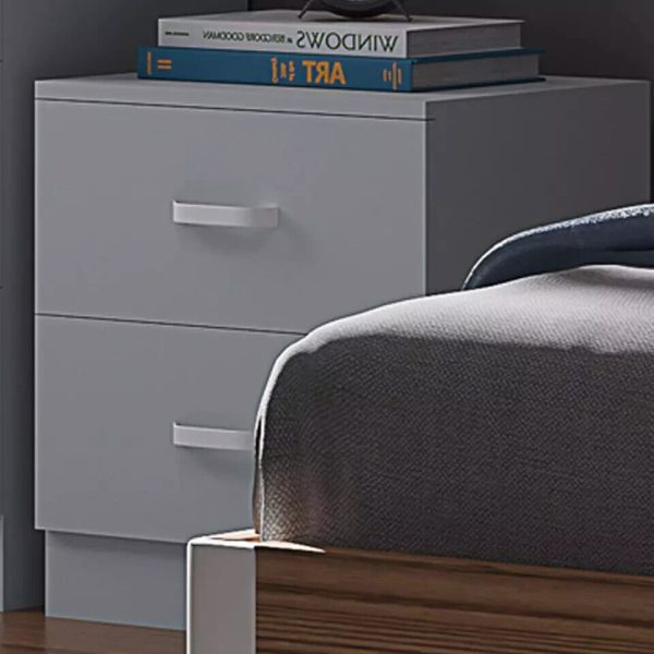 Tunis Matt Grey 2 Drawer Bedside Cabinet Metal T-Bar Handles Bedroom Furniture