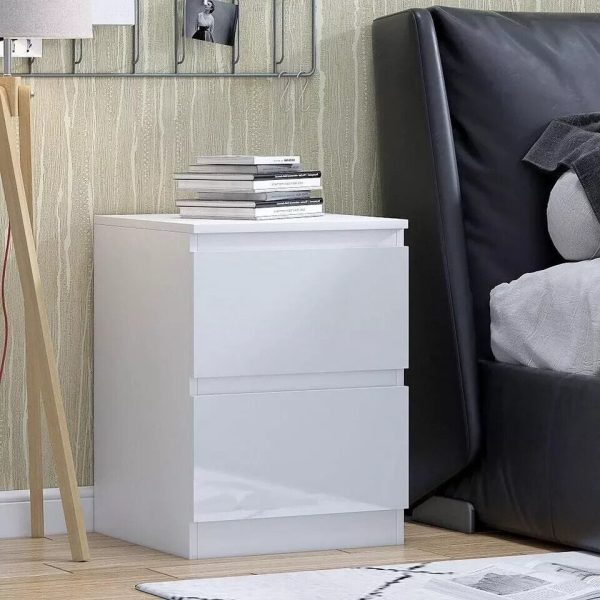 White Gloss Bedside Cabinet/Table 2 Drawer Bedroom Furniture - Image 3