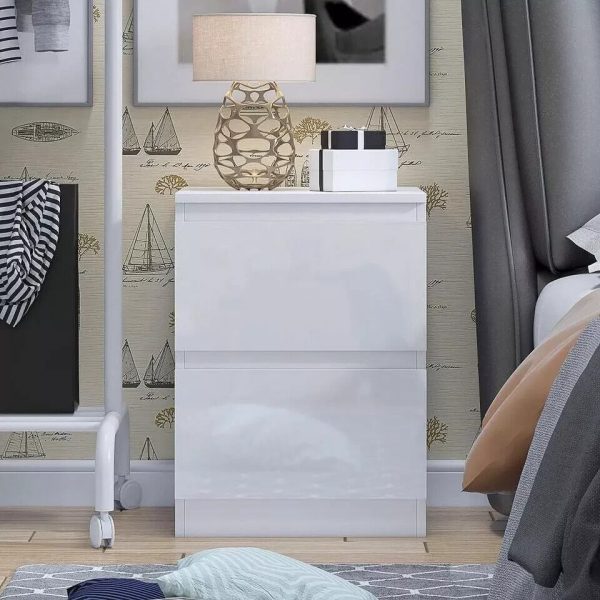 White Gloss Bedside Cabinet/Table 2 Drawer Bedroom Furniture - Image 4