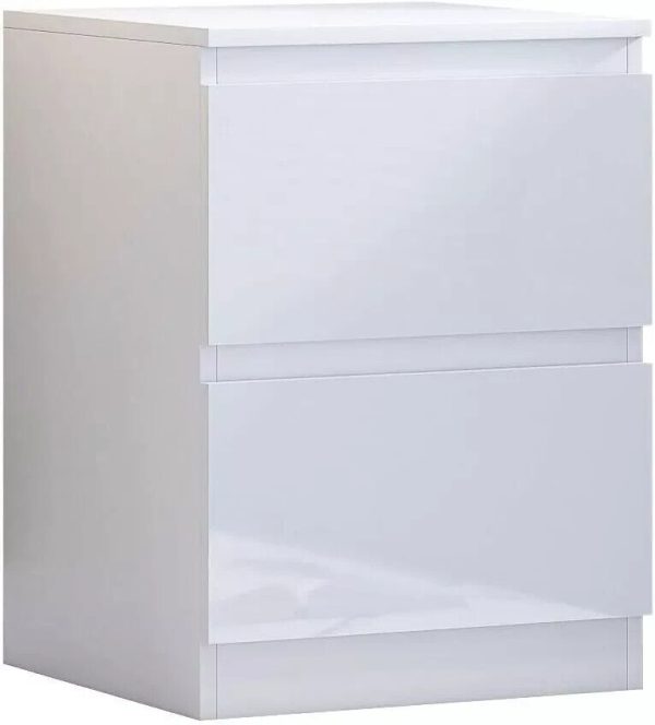 White Gloss Bedside Cabinet/Table 2 Drawer Bedroom Furniture