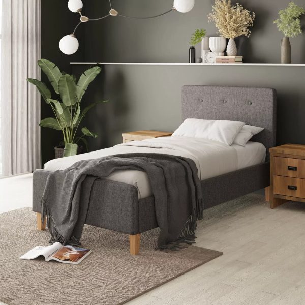 Ashbourne Bed Single Grey Fabric sprung slats 3ft bed frame