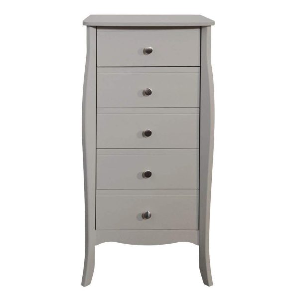 Baroque Grey 5 Drawer Slim Narrow Chest of Drawers - Vintage