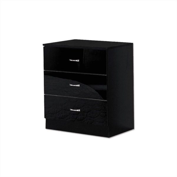 Black 3 Drawer Chest Gloss Fronts Metal Handles Scratch Resistant - Image 3