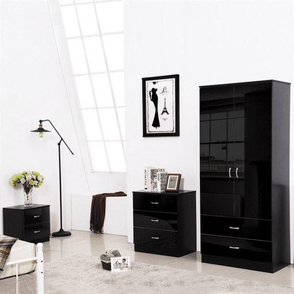 Black 3 Drawer Chest Gloss Fronts Metal Handles Scratch Resistant - Image 4