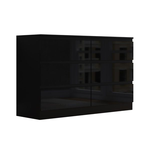 Black High Gloss Chest Of 6 Drawers Bedroom Furniture Scratch Resistant - Image 4