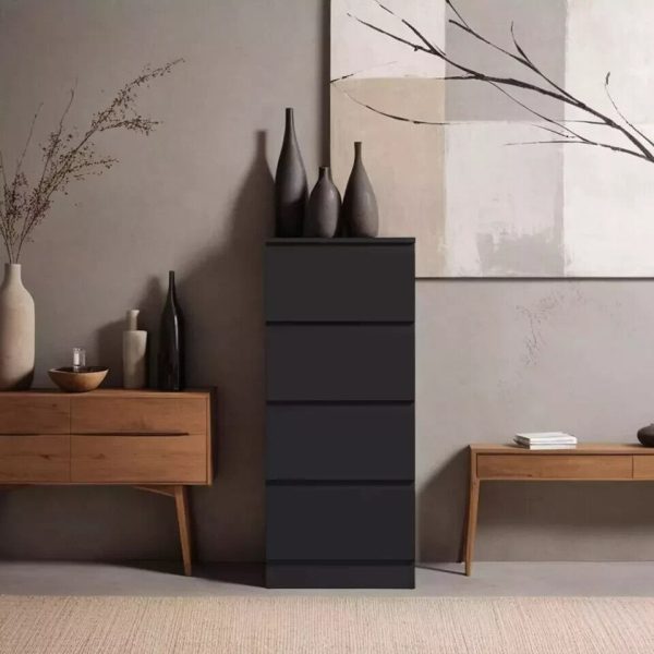 Black Matt Chest Of 4  Drawers Bedside Matt Scratch Resistant - Image 5