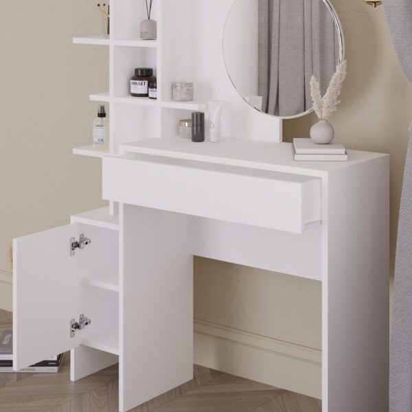 Freyja Dressing Table Set White Large Round Trendy Mirror H152 x W113 x D35cm - Image 5