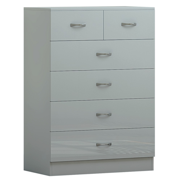 Grey 6 Drawer Chest Wide Tall Gloss Fronts Metal handles Scratch Resistant