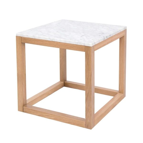 Harlow Lamp End Table Real White Marble and Solid Oak frame