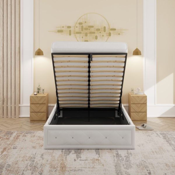 Hollywood 5ft King Size faux leather lift up storage ottoman bed White - Image 3