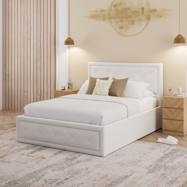 Hollywood 5ft King Size faux leather lift up storage ottoman bed White - Image 5