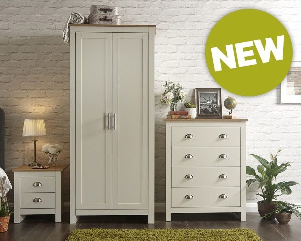 Lancaster 3 Piece bedroom set 2 Door Wardrobe Bedside cab 4 drawer chest - Cream