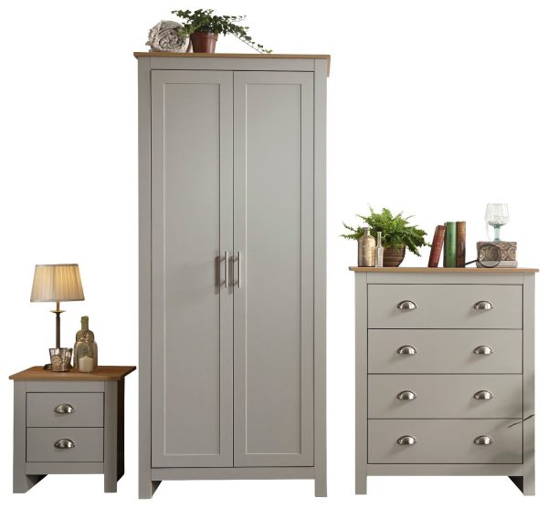 Lancaster 3 Piece bedroom set 2 Door Wardrobe Bedside cab 4 drawer chest - Grey - Image 13