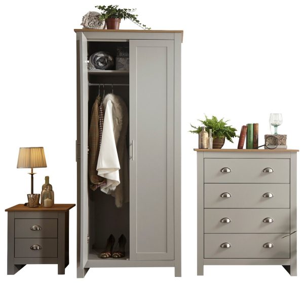 Lancaster 3 Piece bedroom set 2 Door Wardrobe Bedside cab 4 drawer chest - Grey - Image 14