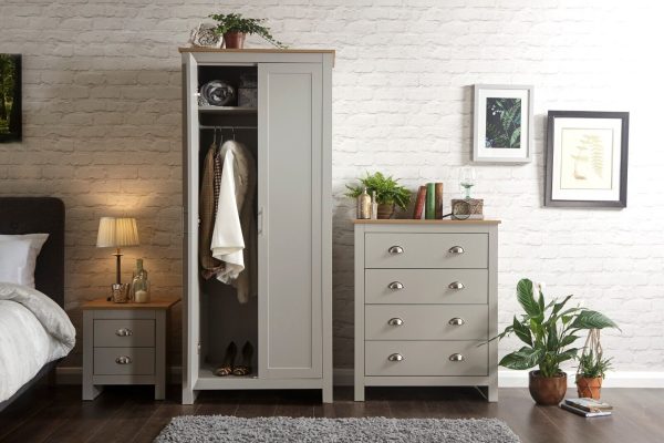 Lancaster 3 Piece bedroom set 2 Door Wardrobe Bedside cab 4 drawer chest - Grey - Image 3