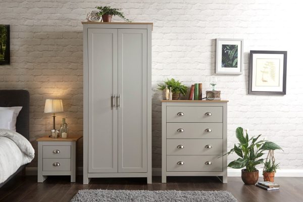 Lancaster 3 Piece bedroom set 2 Door Wardrobe Bedside cab 4 drawer chest - Grey