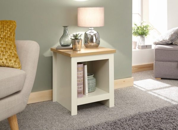 Lancaster Cream and Oak Lamp Table With Shelf - Image 8