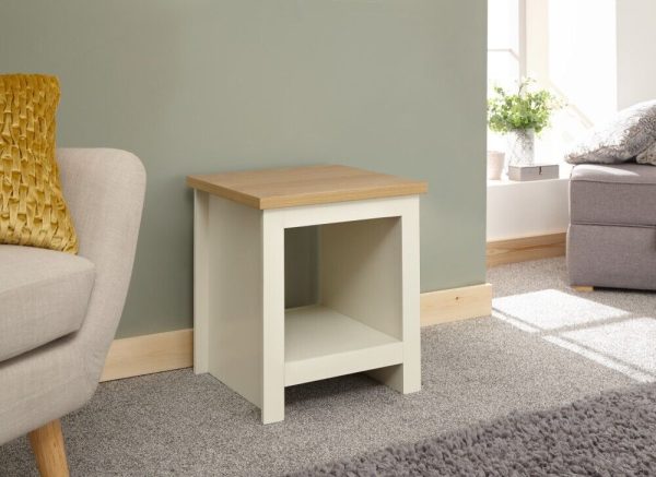 Lancaster Cream and Oak Lamp Table With Shelf - Image 9