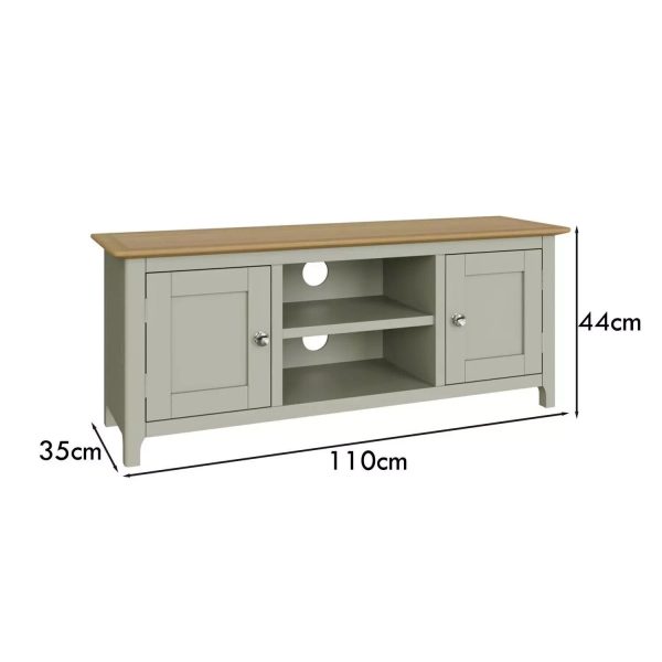 Large 2 Door TV Unit Assembled Sage Green Solid Oak Living Room ASSEMBLED - Image 5