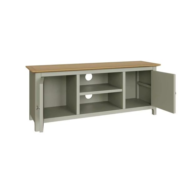 Large 2 Door TV Unit Assembled Sage Green Solid Oak Living Room ASSEMBLED - Image 8