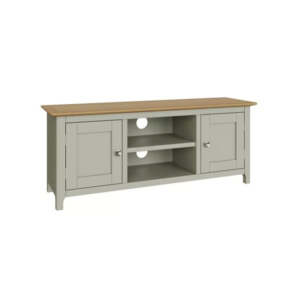 Large 2 Door TV Unit Assembled Sage Green Solid Oak Living Room ASSEMBLED - Image 9