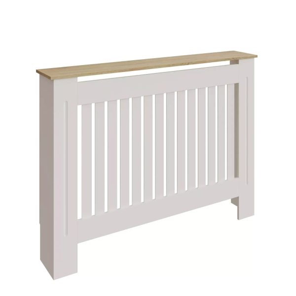 Longslow Medium White Radiator Cover Slatted Front Wood Design Top Shelf Storage - Image 3