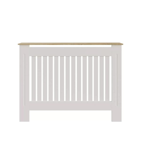 Longslow Medium White Radiator Cover Slatted Front Wood Design Top Shelf Storage - Image 6