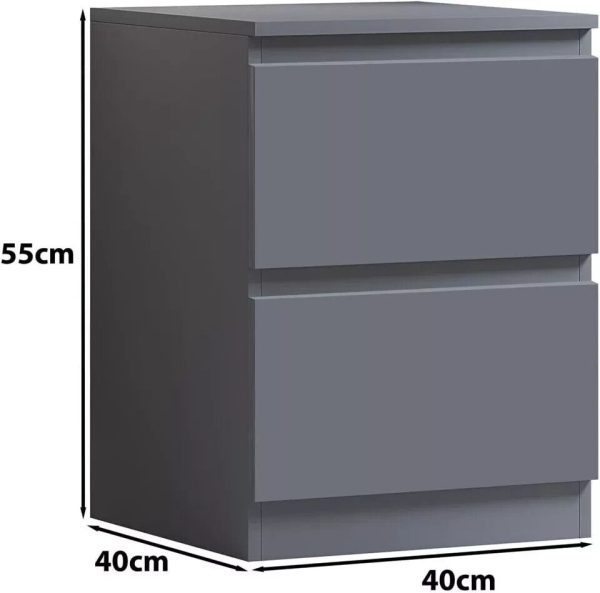 Matt Dark Grey Bedside Cabinet Lamp Table 2 Drawer Bedroom Furniture - Image 4