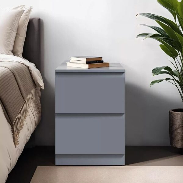 Matt Dark Grey Bedside Cabinet Lamp Table 2 Drawer Bedroom Furniture