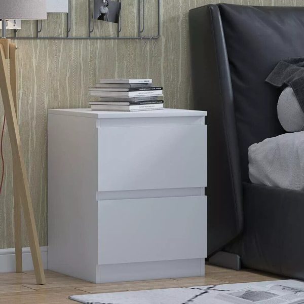 Matt White Chest of  2 Drawers Bedside Table Bedroom Furniture Scratch Resistant