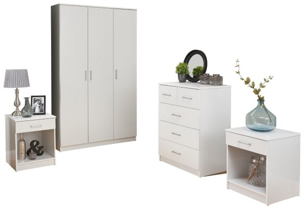 Panama 4 Piece 3 Door Wardrobe Set 2x bed side 3+2 drawer chest of drawers White - Image 5