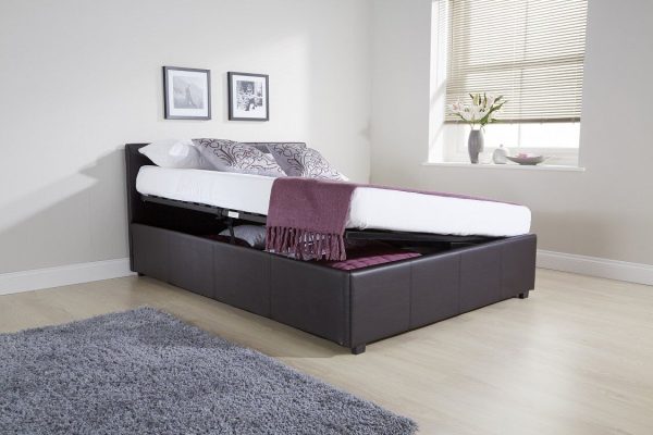 Side Lift Up 5ft King Size Ottoman bed Faux Leather Storage Bed Black