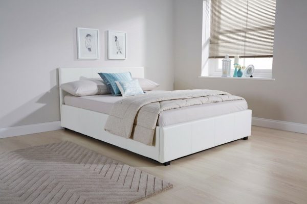 Side Lift Up 5ft King Size Ottoman bed Faux Leather Storage bed White - Image 3