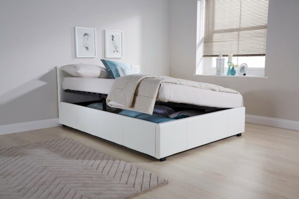 Side Lift Up 5ft King Size Ottoman bed Faux Leather Storage bed White - Image 4