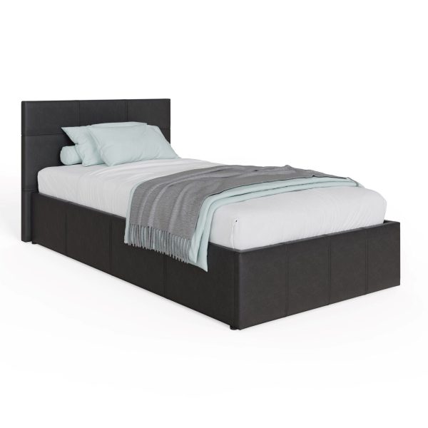 Side Lift up 3ft Ottoman bed Single faux leather storage bed Black - Image 5