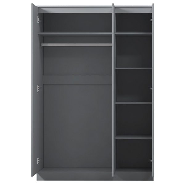 Stora 120cm Modern Bedroom 3 Door Wardrobe with Storage Shelves Grey Gloss - Image 4