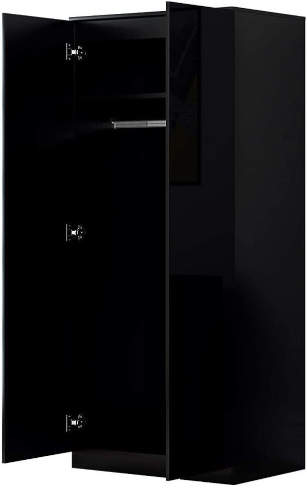 Stora 80cm Modern Bedroom 2 Door Wardrobe with Storage Shelves Black Gloss - Image 4