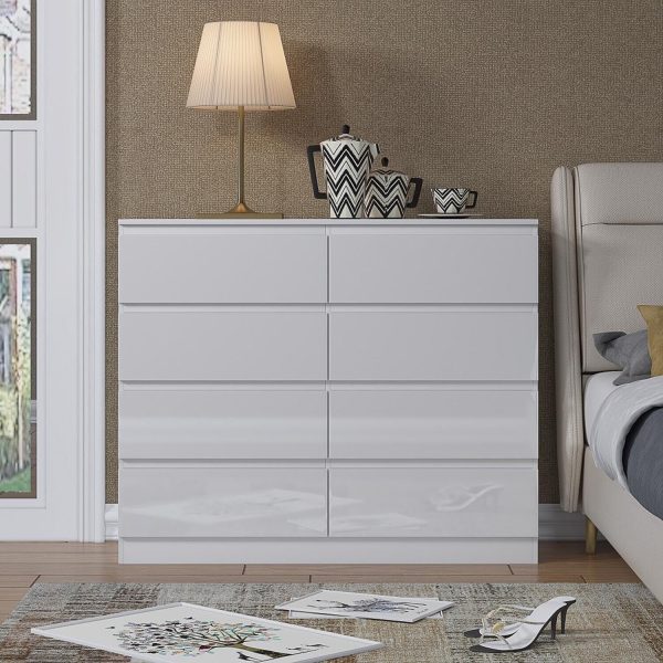 White Gloss Chest Of 8 Drawers Bedroom Furniture Scratch Resistant Deep Drawers - Image 3