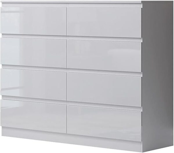 White Gloss Chest Of 8 Drawers Bedroom Furniture Scratch Resistant Deep Drawers - Image 4