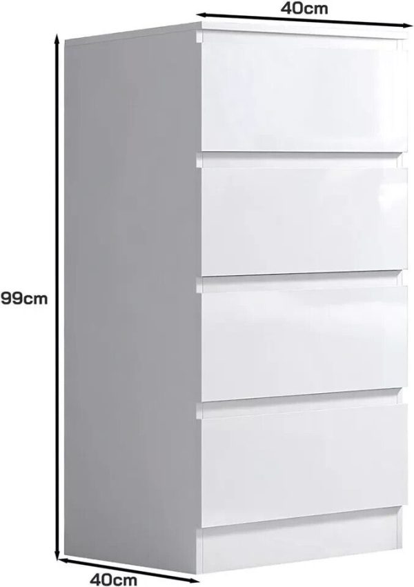 White High Gloss Chest Of 4 Drawers Bedside Scratch Resistant Tall Slim - Image 3